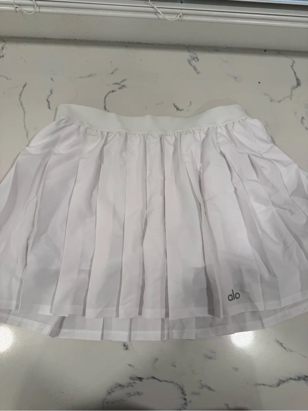 ALO Yoga White Pleated Circle Skater Skirt
